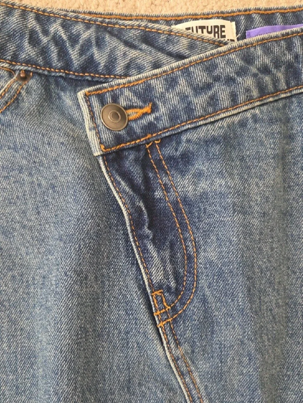 Future Collective Kehlana Barfield Asymmetrical Mini Denim Skirt
